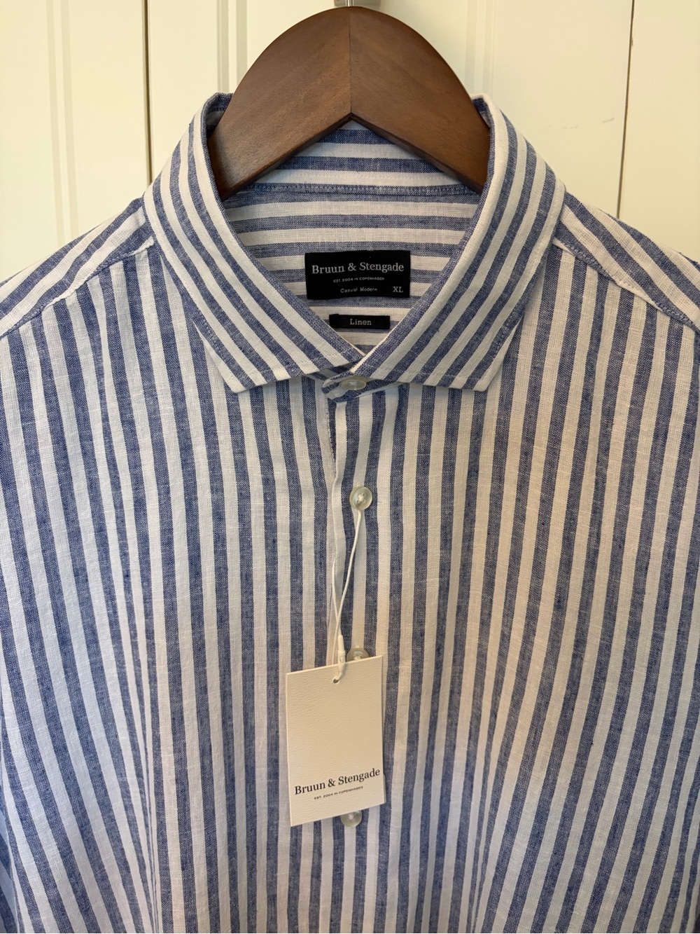 Bruun & Stengade Men's Blue & White Striped Linen Shirt